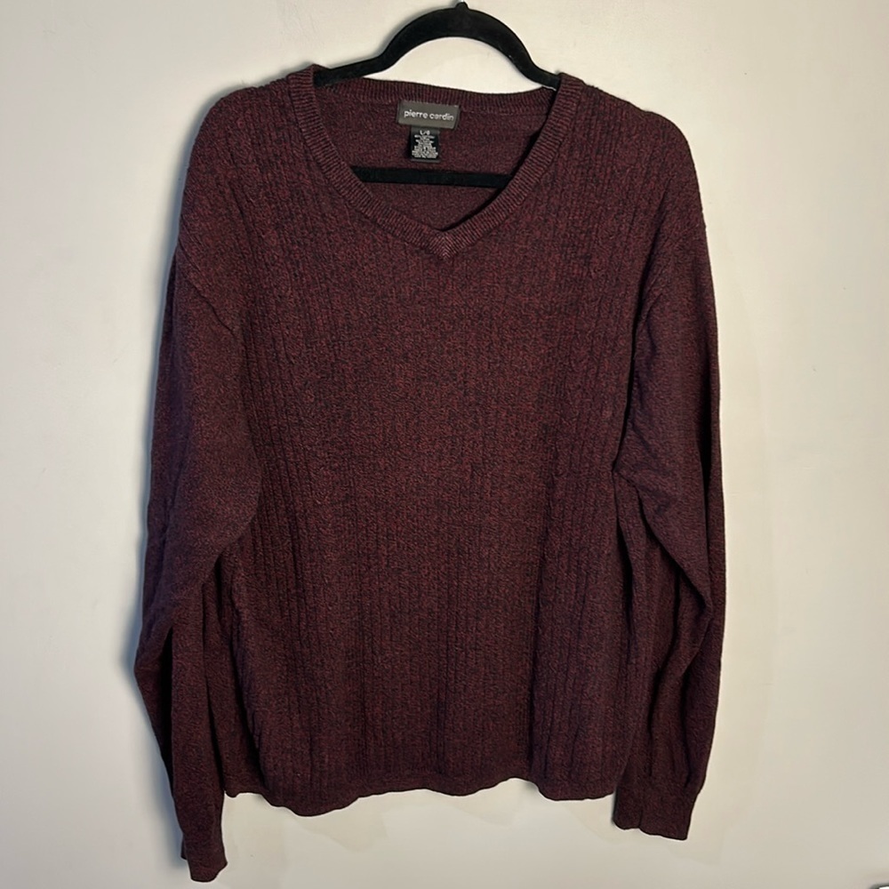 Men's Pierre Cardin V-Neck Sweater Heathered Burgundy Size US L